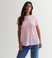 New Look Pink Crew Neck Roll Sleeve T-Shirt